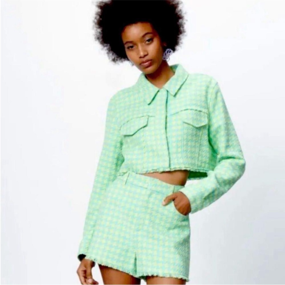 Zara houndstooth cropped Jacket